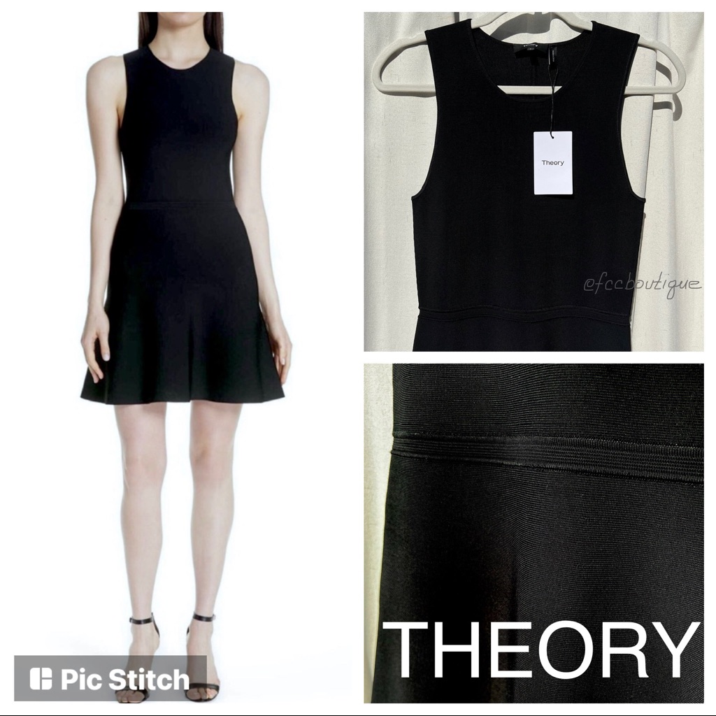 Theory Size P (Xs) Flare Knit Dress Black Glossed